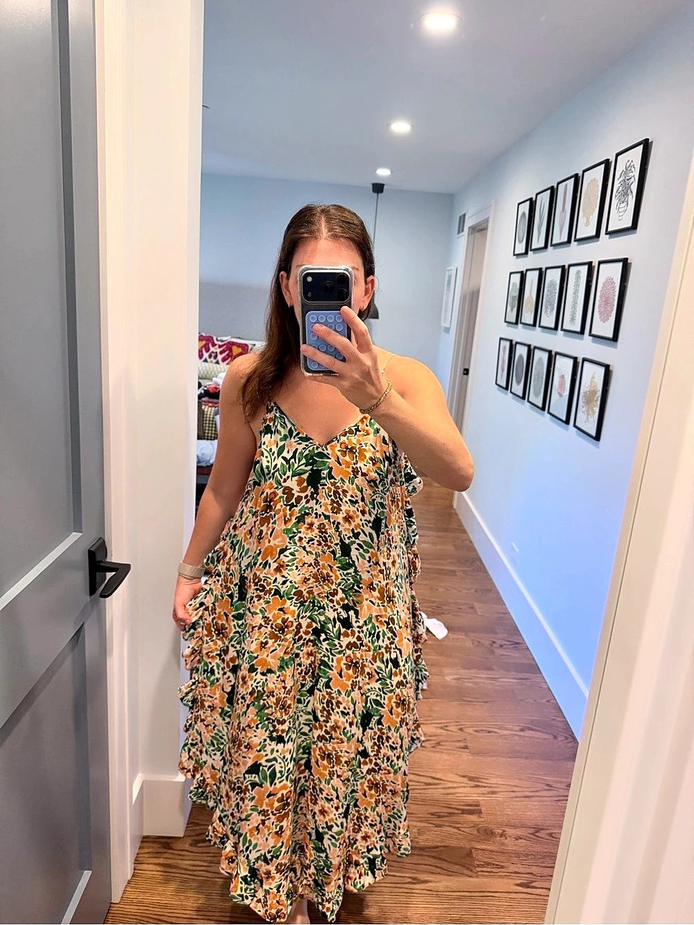 joie Silk Floral Midi Dress in Orange & Green Size Large